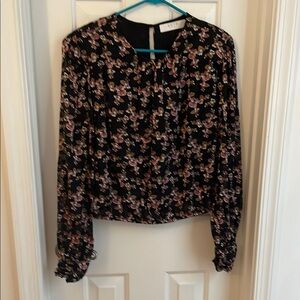 Astr Black Puff Sleeve Ruffled Blouse